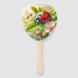 Floral/spring ladybug artwork hand fan