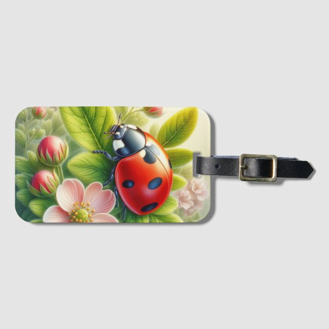 Floral/spring ladybug artwork  luggage tag (Front Horizontal)