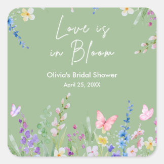 Floral Spring Love is in Bloom Bridal Shower  Square Sticker