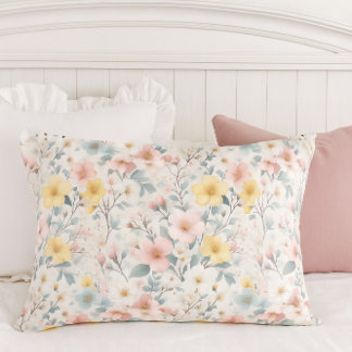 Floral Spring Meadow Pink Yellow  Pillowcase