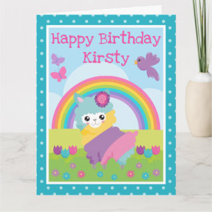 Floral Spring Rainbow Llama & Rainbow Birthday Card