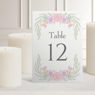 Floral Spring Summer Wedding Table Number