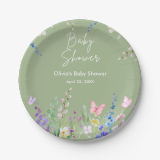 Floral Spring Summer Wildflower Baby Shower   Paper Plate