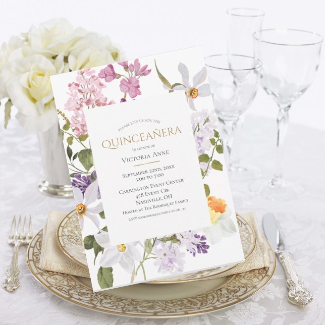 Floral Spring Sumner Modern Quinceañera Invitation (Creator Uploaded)