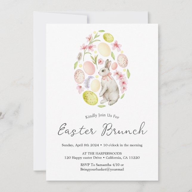 floral Spring Watercolor Easter Egg easter brunch  Invitation (Front)