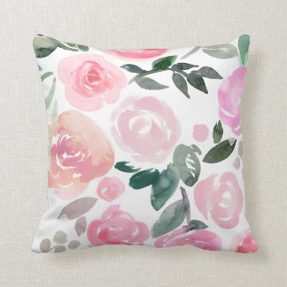 FLORAL SPRING WATERCOLOR ROSES PILLOW