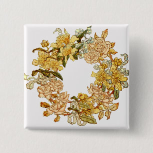 Floral Spring Wreath Flower Pink Flowers Art 2 Inch Square Button