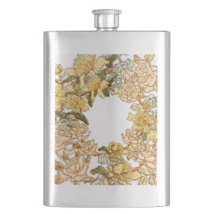 Floral Spring Wreath Flower Pink Flowers Art Hip Flask