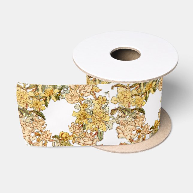 Floral Spring Wreath Flower Pink Flowers Art Satin Ribbon (Spool)