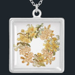 Floral Spring Wreath Flower Pink Flowers Art Silver Plated Necklace<br><div class="desc">Spring Flowers! Vintage floral wreath has great colour for Spring. It features old-fashioned yellow and pink flowers wrapped in a circle. Perfect for an invitation. To add a monogram inside the floral, just click on "customize" and over to the right, choose "add text" to add an initial. You can then...</div>
