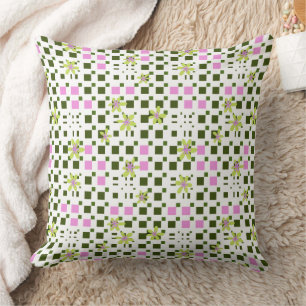 Floral Square Conundrum Green Pink White Throw Pillow
