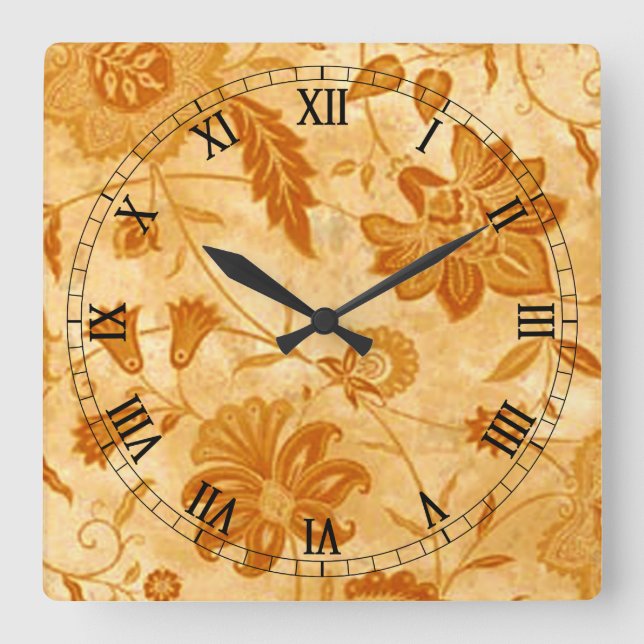 Floral Square Roman Numerals Clock (Front)