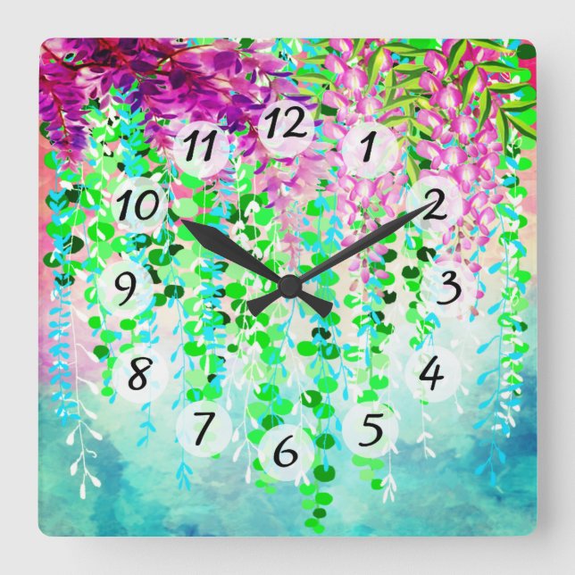 Floral Square Wall Clock (Front)