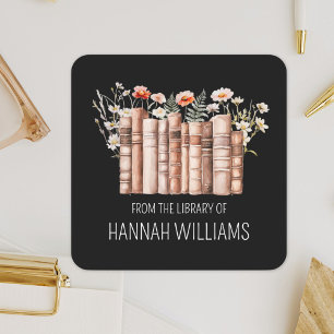 Floral Stack Book From the Library of Bookplate Square Sticker