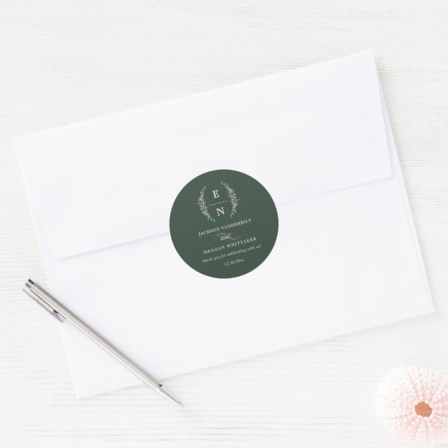 Floral Stacked Initials Monogram Wedding  Classic Round Sticker (Envelope)