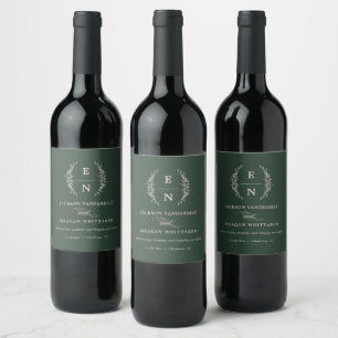 Floral Stacked Initials Monogram Wedding Favours Wine Label