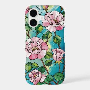 Floral Stained Glass Effect Pink Flowers Botanical