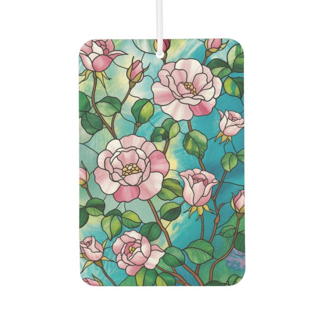 Floral Stained Glass Effect Pink Flowers Botanical Air Freshener (Front)