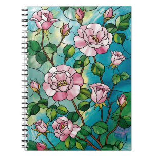 Floral Stained Glass Effect Pink Flowers Botanical Notebook