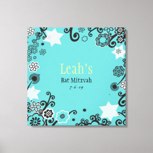 Floral Star Aqua Bat Mitzvah Sign-In Board Canvas Print