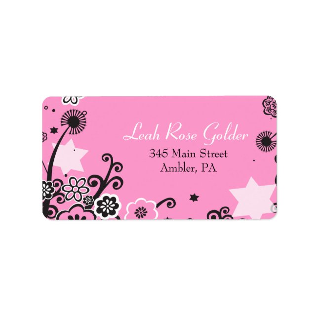 Floral Star Bat Mitzvah Pink Address Label (Front)