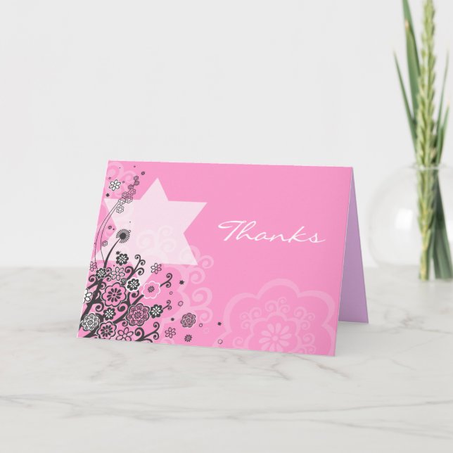 Floral Star Jewish Baby Naming Carte de remercieme (Devant)