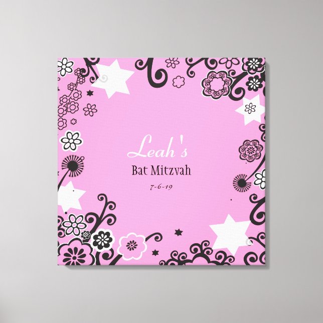 Floral Star of David Bat Mitzvah Sign-In Board Canvas Print (Front)
