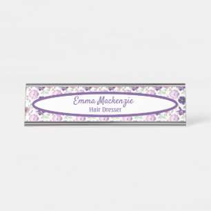 Floral Station Purple Flowers Desk Sign