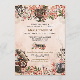 Floral Steampunk Bridal Shower Invitation