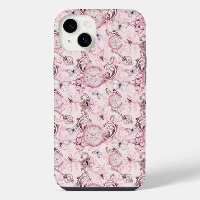 Floral Steampunk Clockwork - Cherry Blossoms iPhone Case (Back)