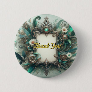 Floral Steampunk Wedding Green and Silver 2 Inch Round Button