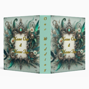 Floral Steampunk Wedding Green and Silver Binder