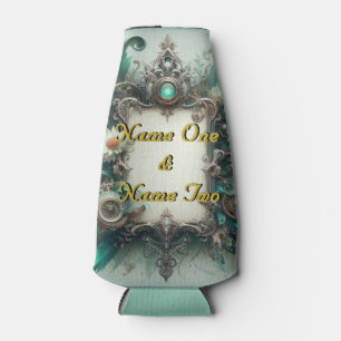 Floral Steampunk Wedding Green and Silver Bottle Cooler