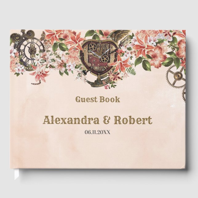 Floral Steampunk Wedding Guest Book (Front)