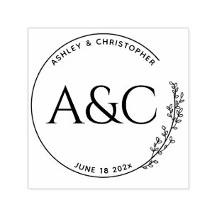 Floral Stem Wedding Initial Self-inking Stamp