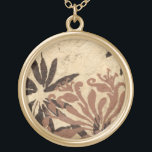 Floral Stencil Design with Tawny Leaves Gold Plated Necklace<br><div class="desc">This stencil design of floral leaves with a tawny coloration has a rustic looking background,  giving it a vintage feel. A Jennifer Goldberger original,  this print would make an amazing gift for someone who enjoys the rustic feel of pieces like this!</div>