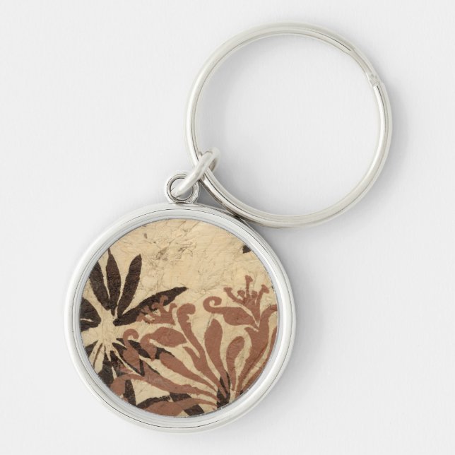 Floral Stencil Design with Tawny Leaves Keychain (Front)