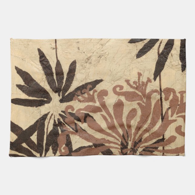 Floral Stencil Design with Tawny Leaves Kitchen Towel (Horizontal)