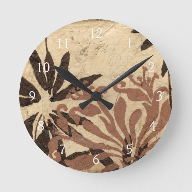 Floral Stencil Design with Tawny Leaves Round Clock (Front)