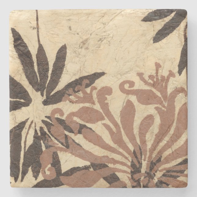 Floral Stencil Design with Tawny Leaves Stone Coaster (Front)