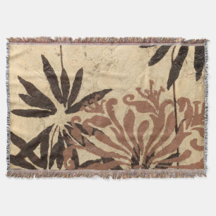 Floral Stencil Design with Tawny Leaves Throw Blanket