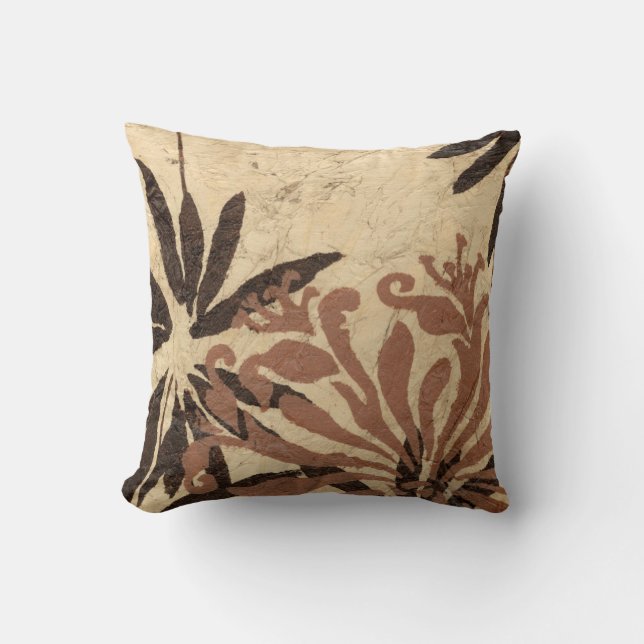 Floral Stencil Design with Tawny Leaves Throw Pillow (Front)