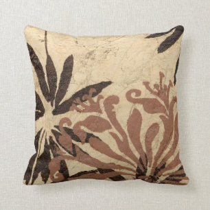 Floral Stencil Design with Tawny Leaves Throw Pillow