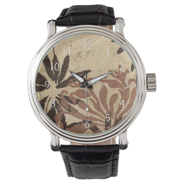 Floral Stencil Design with Tawny Leaves Watch (Front)