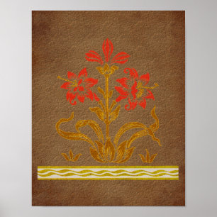 Floral Stencil On Aged Paper Art Poster