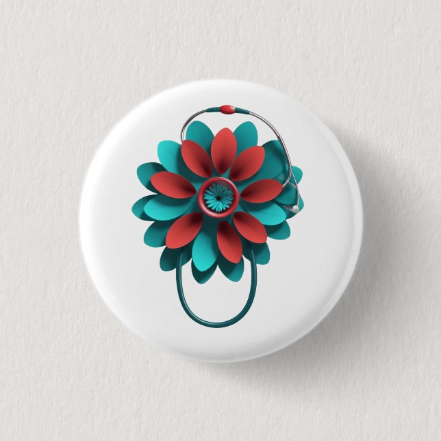 Floral Stethoscope Design – Unique Medical & Healt 1 Inch Round Button (Front)