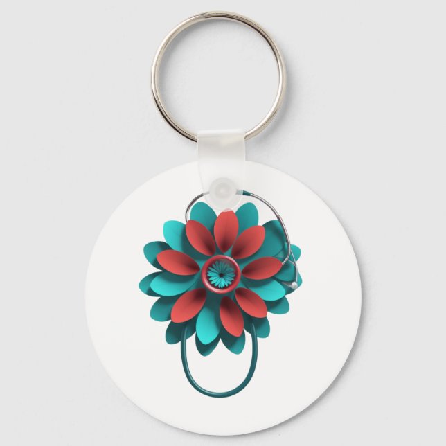 Floral Stethoscope Design – Unique Medical & Healt Keychain (Front)