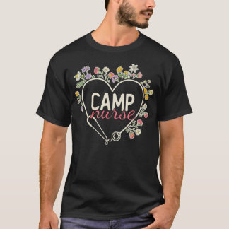 Floral Stethoscope Heart Nursing Camp Nurse T-Shirt
