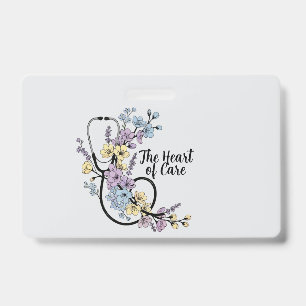 Floral Stethoscope Heart of Care Nurse Doctor Gift Badge