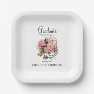 Floral Stethoscope Nurse Grad Class 20XX  Paper Plate